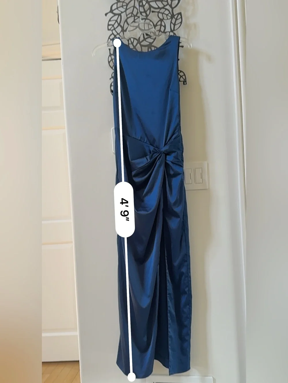 Abercrombie & Fitch Split Knot Draped Skirt Maxi Satin Dress in Navy M NWOT